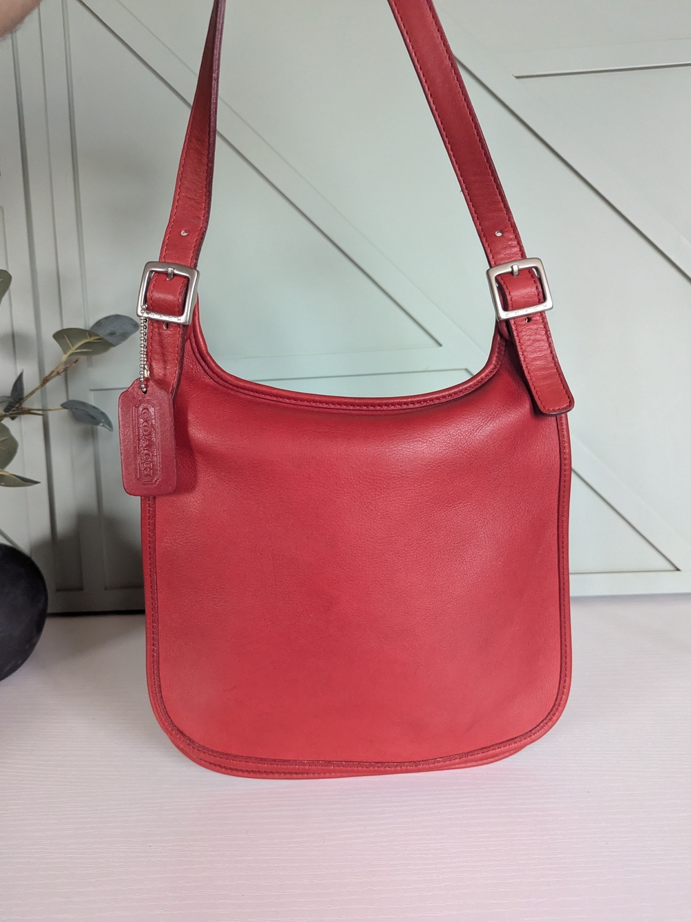 Coach Red Leather Shoulder Hobo with Adjustable Strap
